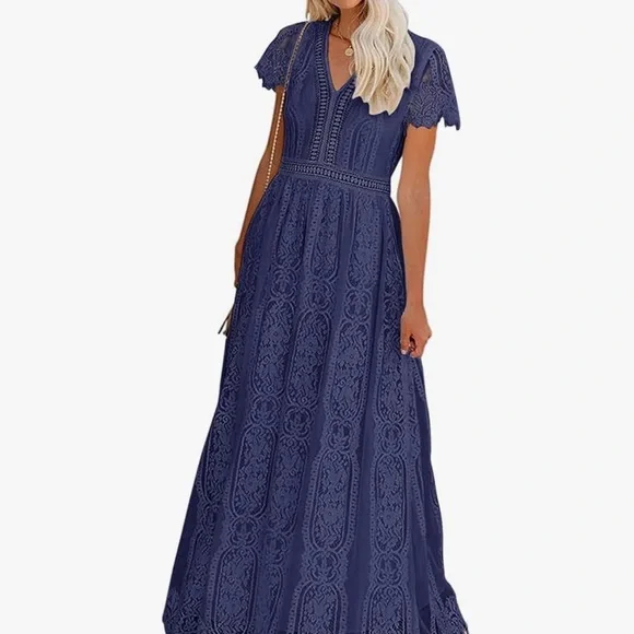NWT Chic Navy Lace Maxi Dress - Picture 1 of 14